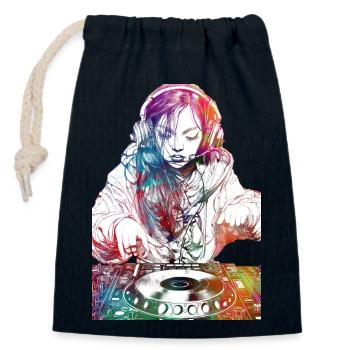 DJ girl music console - Closable cotton gift bag (14x20cm) - navy - Front