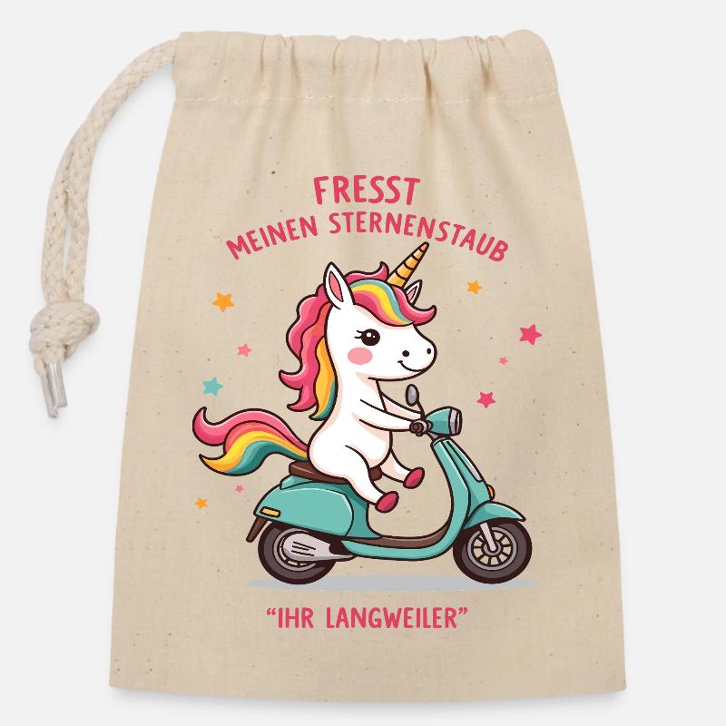 Roller-Einhorn - Verschließbarer Geschenkbeutel aus Baumwolle (14x20cm) - Natur
