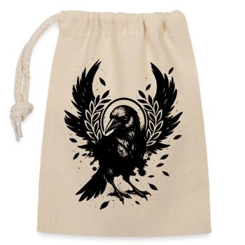 Corbeau stylisé – motif mystique noir et blanc - Sac cadeau en coton avec cordon (14 x 20 cm) - nature - Devant