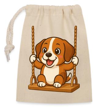 Cute Beagle Cartoon Dog on Swing Swings - Closable cotton gift bag (14x20cm) - nature - Front