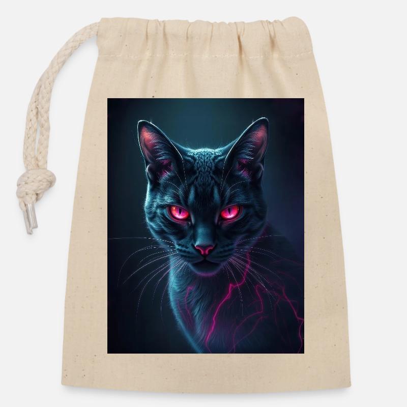 red eye cat - Verschließbarer Geschenkbeutel aus Baumwolle (14x20cm) - Natur