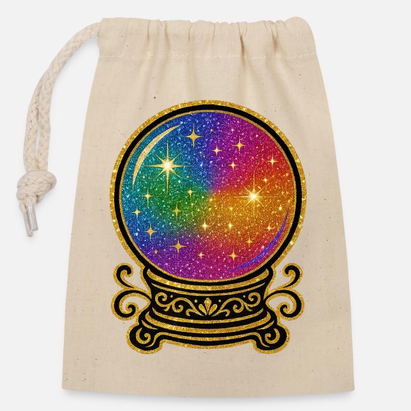 Regenbogen Kristallkugel Glamour | Glaskugel - Verschließbarer Geschenkbeutel aus Baumwolle (14x20cm) - Natur