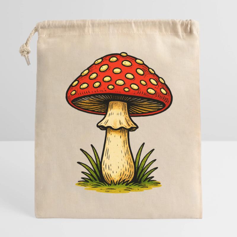 Red Toadstool Retro Closable cotton gift bag (14x20cm)