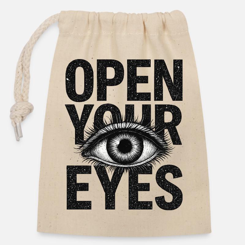 Augen auf – Augensymbol-Design - Verschließbarer Geschenkbeutel aus Baumwolle (14x20cm) - Natur