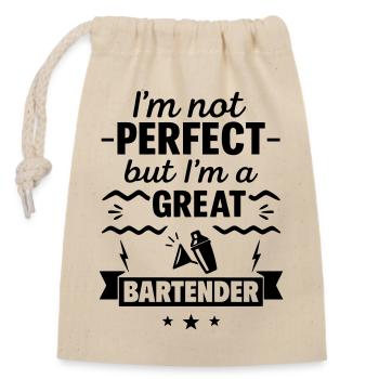 Nicht perfekt aber ein super Barkeeper - Verschließbarer Geschenkbeutel aus Baumwolle (14x20cm) - Natur - Vorne