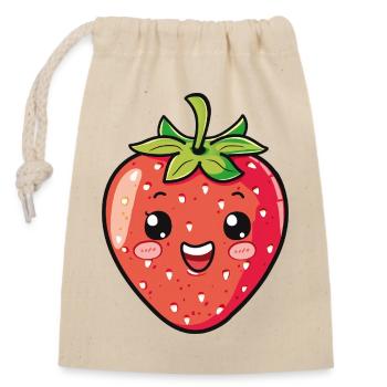 Fraise - Sac cadeau en coton avec cordon (14 x 20 cm) - nature - Devant