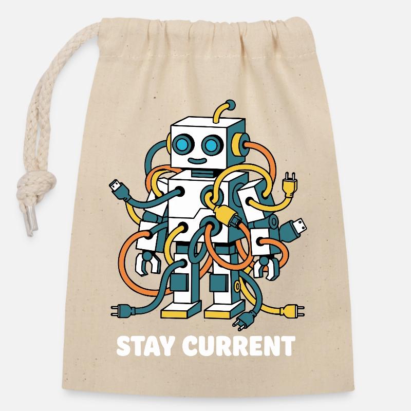 Stay Current Roboter Kabelkunst - Verschließbarer Geschenkbeutel aus Baumwolle (14x20cm) - Natur