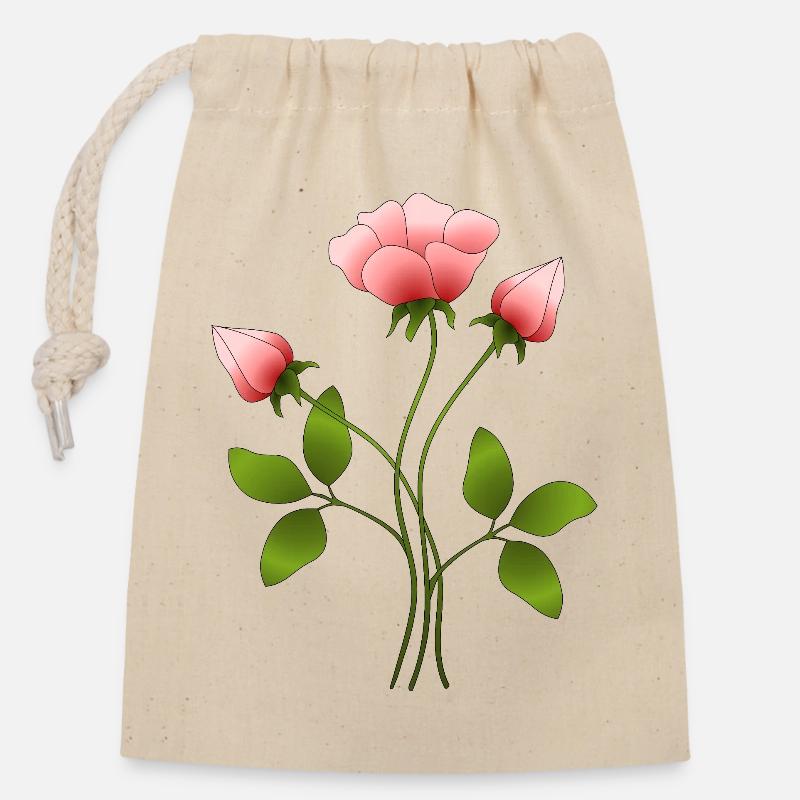Blumen - Verschließbarer Geschenkbeutel aus Baumwolle (14x20cm) - Natur