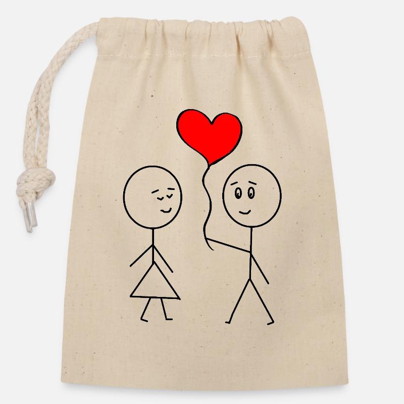 Saint-Valentin - Sac cadeau en coton avec cordon (14 x 20 cm) - nature