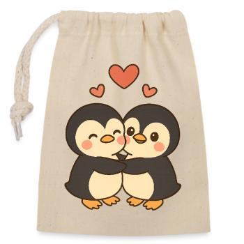 Amour du couple pingouin - Sac cadeau en coton avec cordon (14 x 20 cm) - nature - Devant