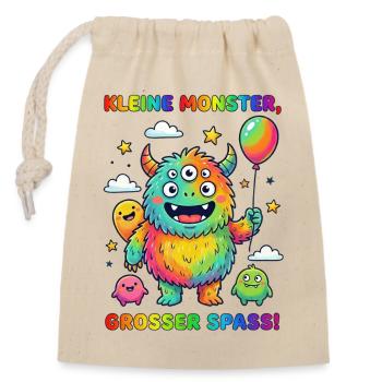 Kleine Monster Großes Fest - Verschließbarer Geschenkbeutel aus Baumwolle (14x20cm) - Natur - Vorne