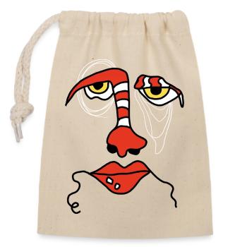 Abstract face with stripes - Closable cotton gift bag (14x20cm) - nature - Front