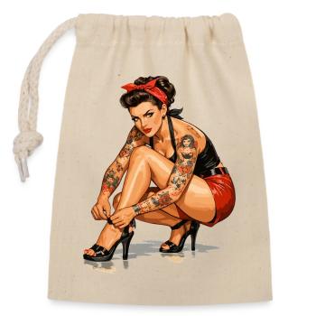 Retro Pin-Up: Tätowierte Rockabella Geschenk - Verschließbarer Geschenkbeutel aus Baumwolle (14x20cm) - Natur - Vorne
