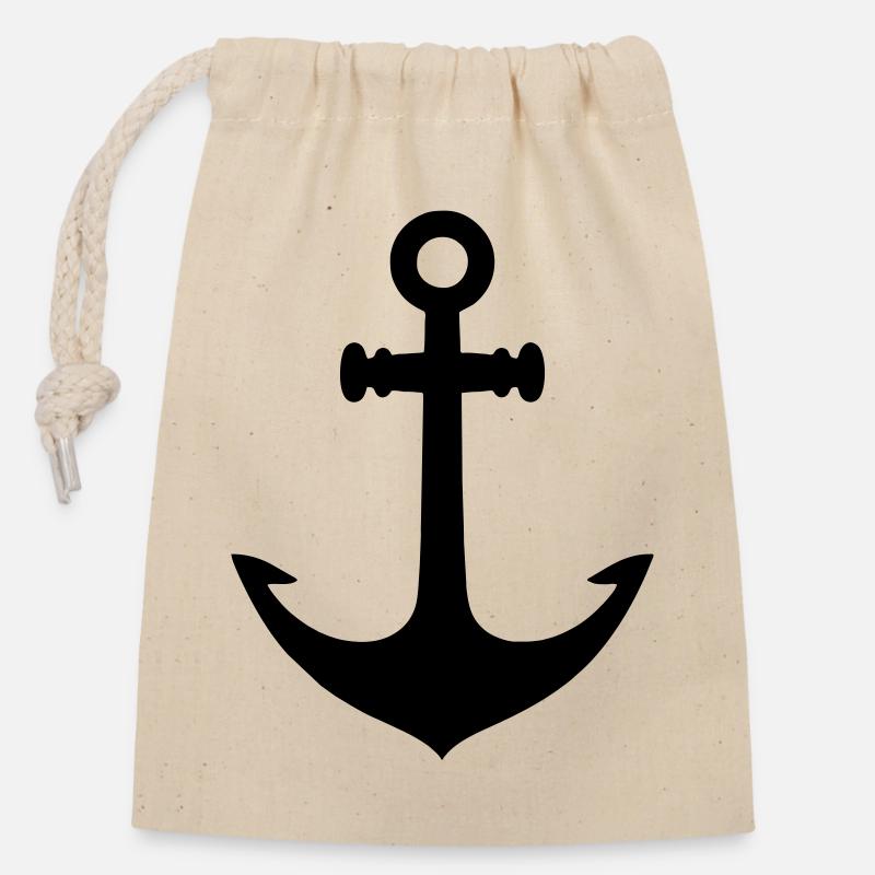 Anchor - Closable cotton gift bag (14x20cm) - nature