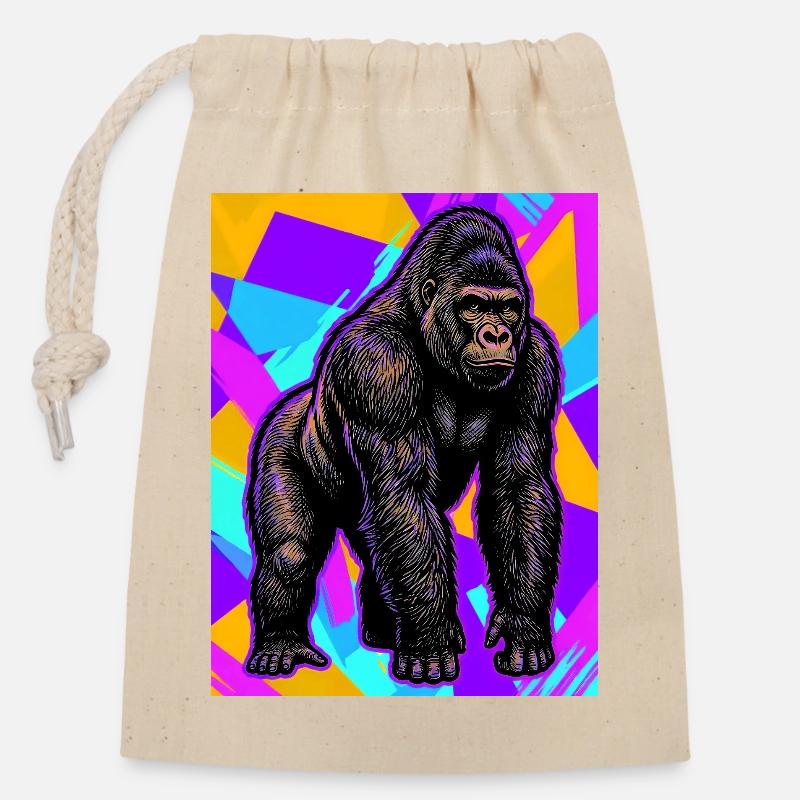 gorilla - Closable cotton gift bag (14x20cm) - nature