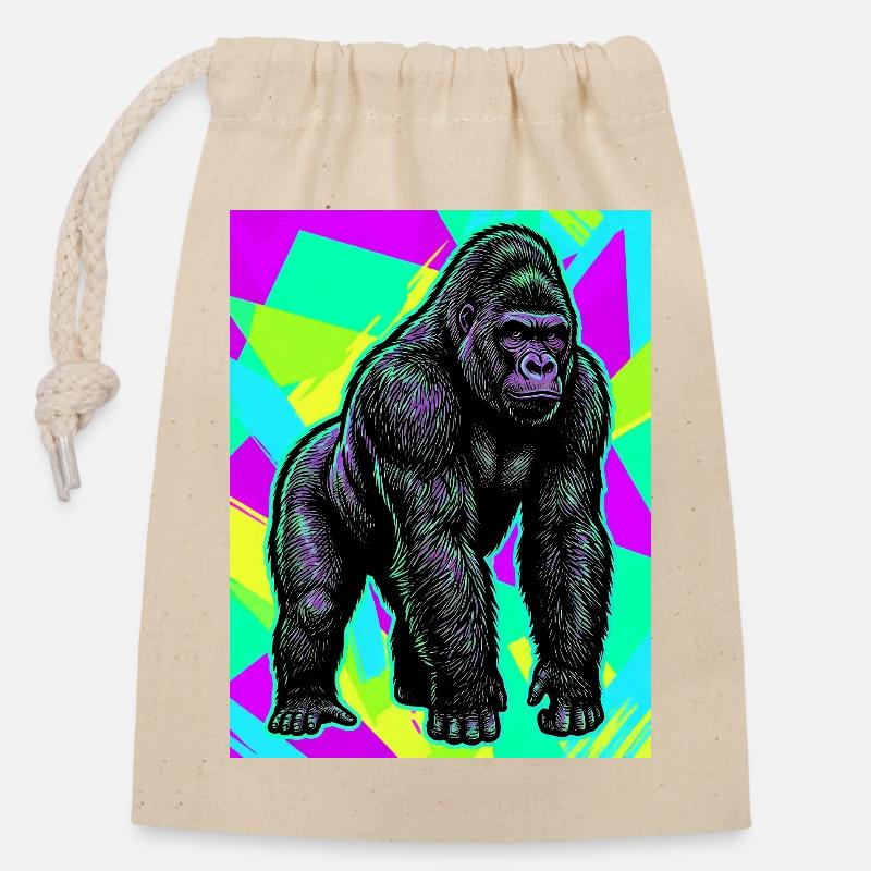 gorilla - Closable cotton gift bag (14x20cm) - nature