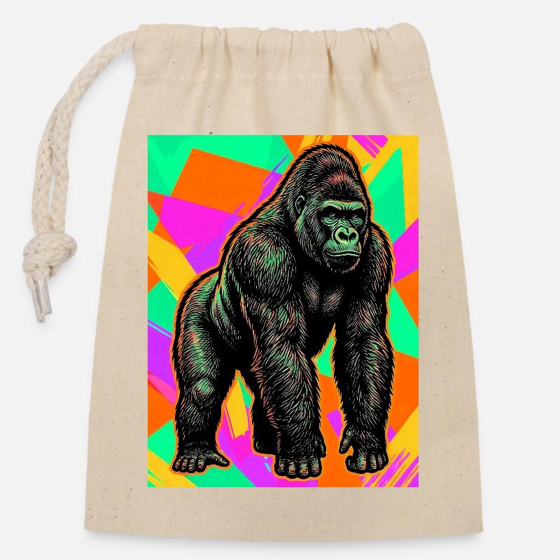 Gorilla - Verschließbarer Geschenkbeutel aus Baumwolle (14x20cm) - Natur