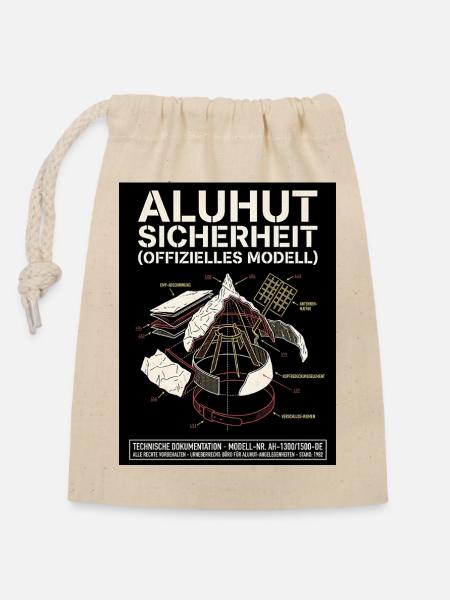 Aluhut Sicherheit - Verschließbarer Geschenkbeutel aus Baumwolle (14x20cm) - Natur