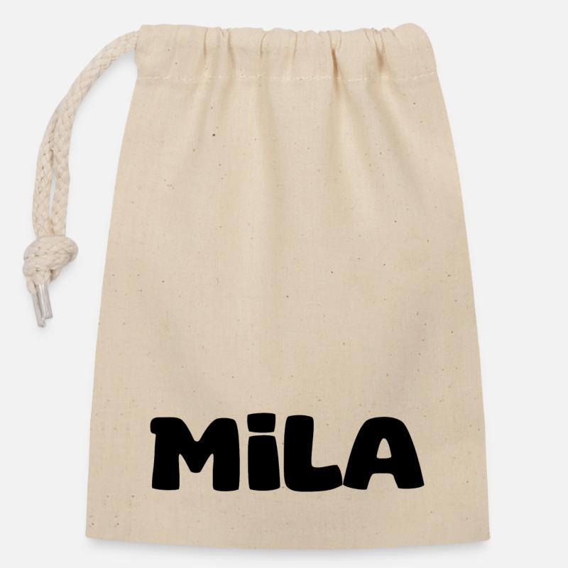 Nom - Mila - Sac cadeau en coton avec cordon (14 x 20 cm) - nature