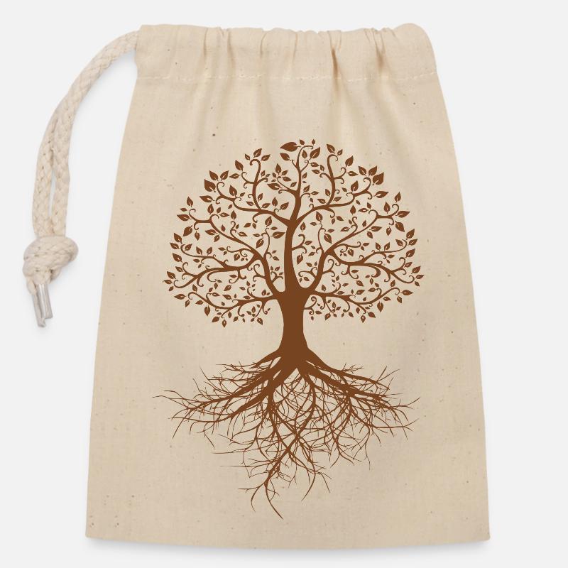 Arbre - Sac cadeau en coton avec cordon (14 x 20 cm) - nature