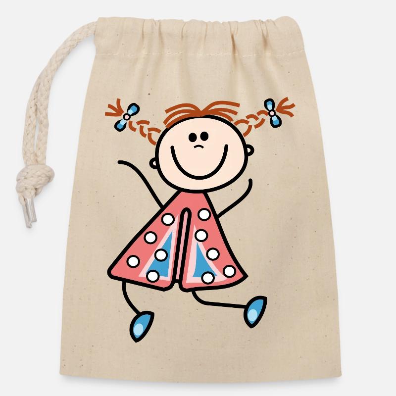 fille - Sac cadeau en coton avec cordon (14 x 20 cm) - nature