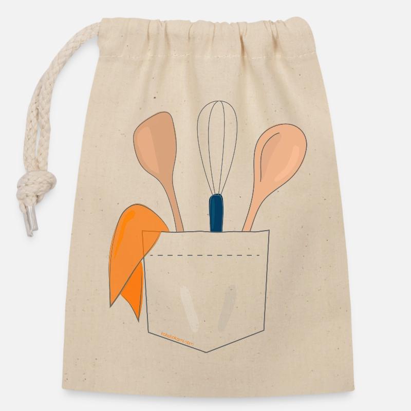 Cooking tools in pocket - Closable cotton gift bag (14x20cm) - nature