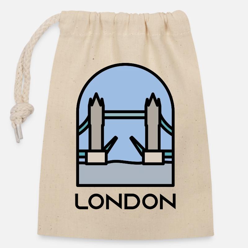 Londres - Sac cadeau en coton avec cordon (14 x 20 cm) - nature