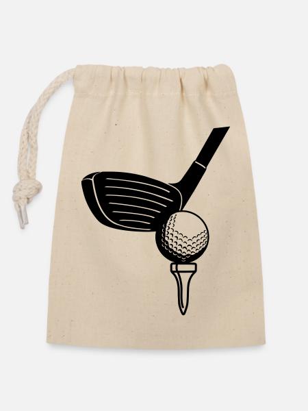 Golfball und Sticlk - Verschließbarer Geschenkbeutel aus Baumwolle (14x20cm) - Natur