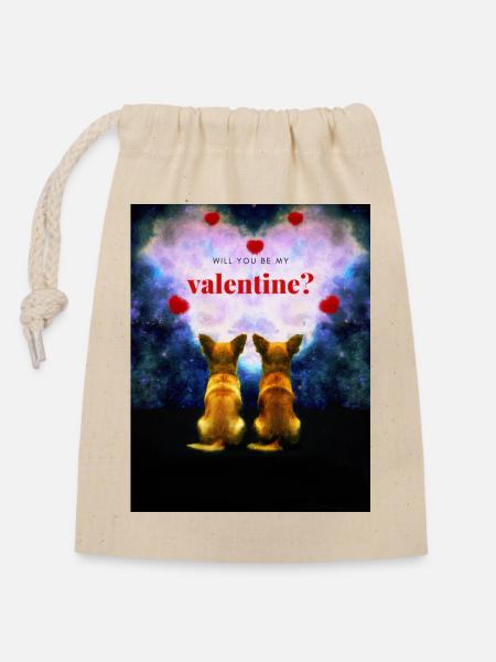 Will you be my Valentine? - Verschließbarer Geschenkbeutel aus Baumwolle (14x20cm) - Natur