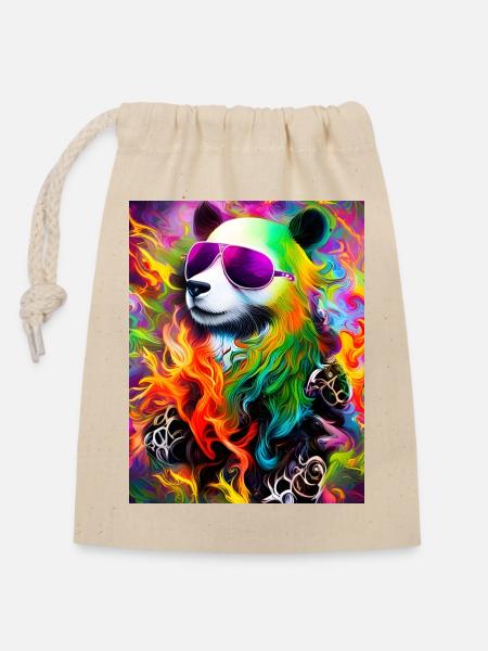 Regenbogen Panda Sonnenbrille - Verschließbarer Geschenkbeutel aus Baumwolle (14x20cm) - Natur