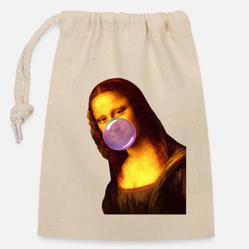 Mona Lisa Kaugummi Bubble - Verschließbarer Geschenkbeutel aus Baumwolle (14x20cm) - Natur
