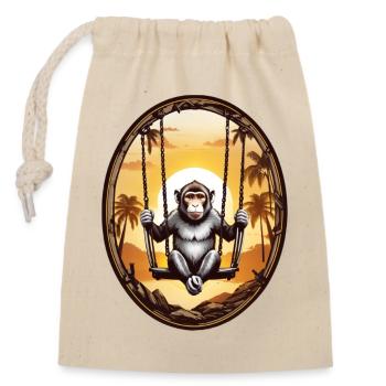 Monkey on swing - Closable cotton gift bag (14x20cm) - nature - Front