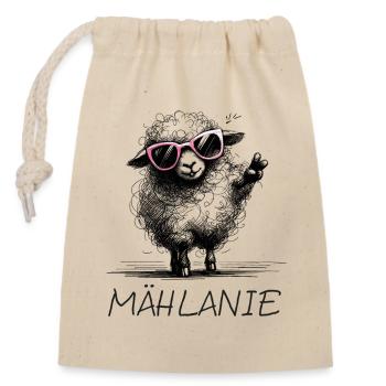 mählanie melanie meli melli schaf name lustig2 - Verschließbarer Geschenkbeutel aus Baumwolle (14x20cm) - Natur - Vorne
