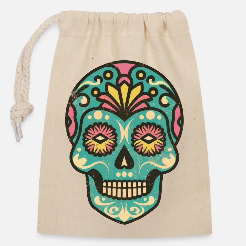 Retro Skull 4 - Closable cotton gift bag (14x20cm) - nature