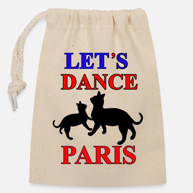 Let the cats dance in Paris - Closable cotton gift bag (14x20cm) - nature