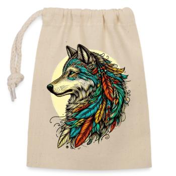American Indian Wolf American Redskin - Closable cotton gift bag (14x20cm) - nature - Front