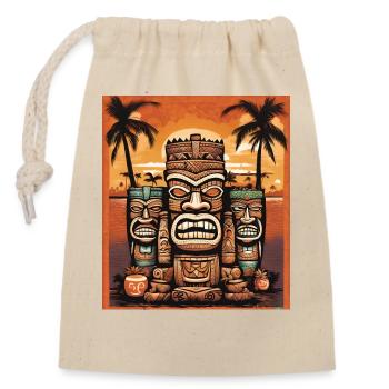 Tiki Statuen - Verschließbarer Geschenkbeutel aus Baumwolle (14x20cm) - Natur - Vorne