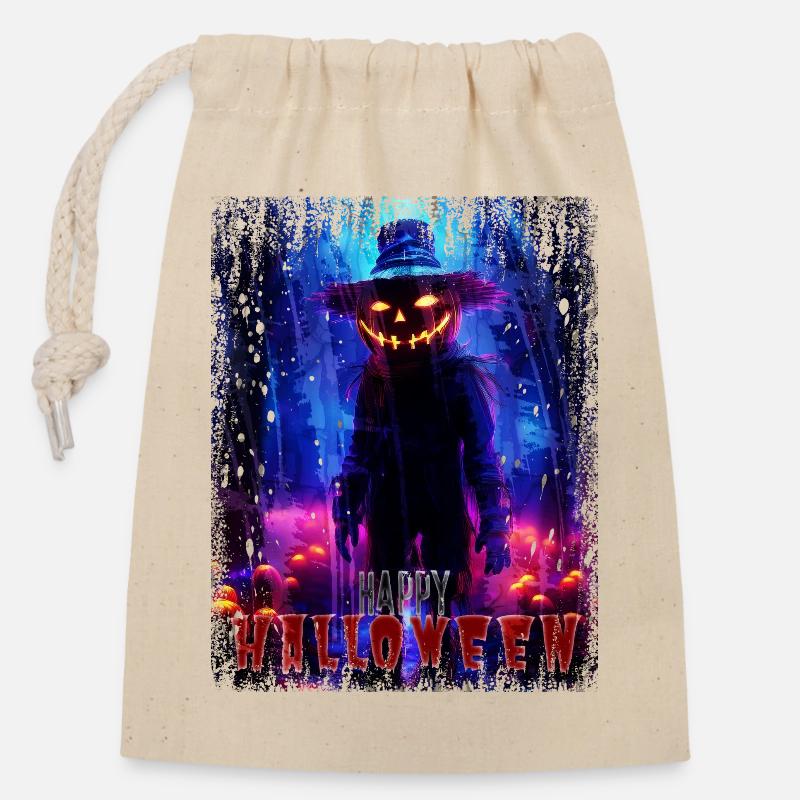 Halloween!! - Closable cotton gift bag (14x20cm) - nature