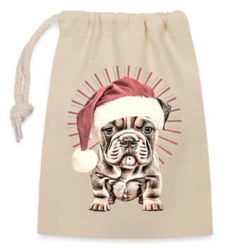 Hunde Shirt lustige Weihnachtsmann Bulldogge - Verschließbarer Geschenkbeutel aus Baumwolle (14x20cm) - Natur - Vorne
