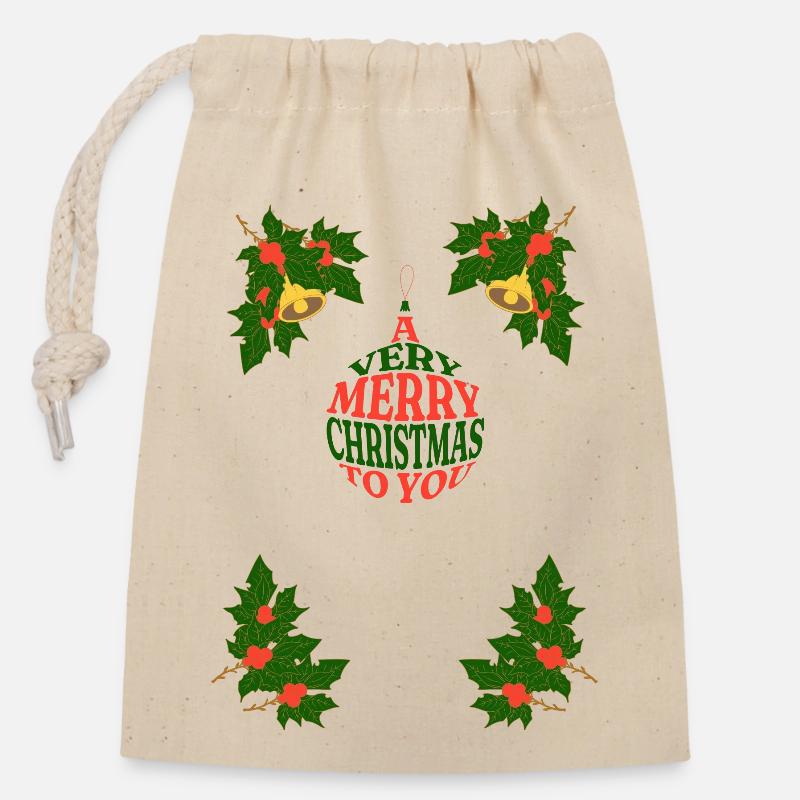 UN TRÈS JOYEUX NOËL À VOUS - Sac cadeau en coton avec cordon (14 x 20 cm) - nature