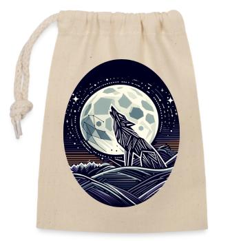 Geometrischer Wolf und Vollmond - Verschließbarer Geschenkbeutel aus Baumwolle (14x20cm) - Natur - Vorne