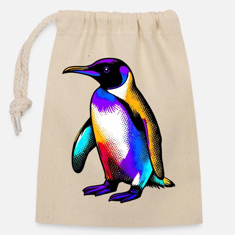 Pinguin - Verschließbarer Geschenkbeutel aus Baumwolle (14x20cm) - Natur