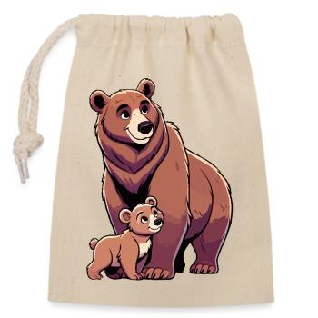Ours brun mère et enfant - Sac cadeau en coton avec cordon (14 x 20 cm) - nature - Devant
