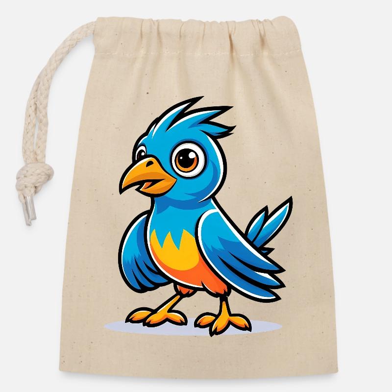 Oiseau bleu - Sac cadeau en coton avec cordon (14 x 20 cm) - nature