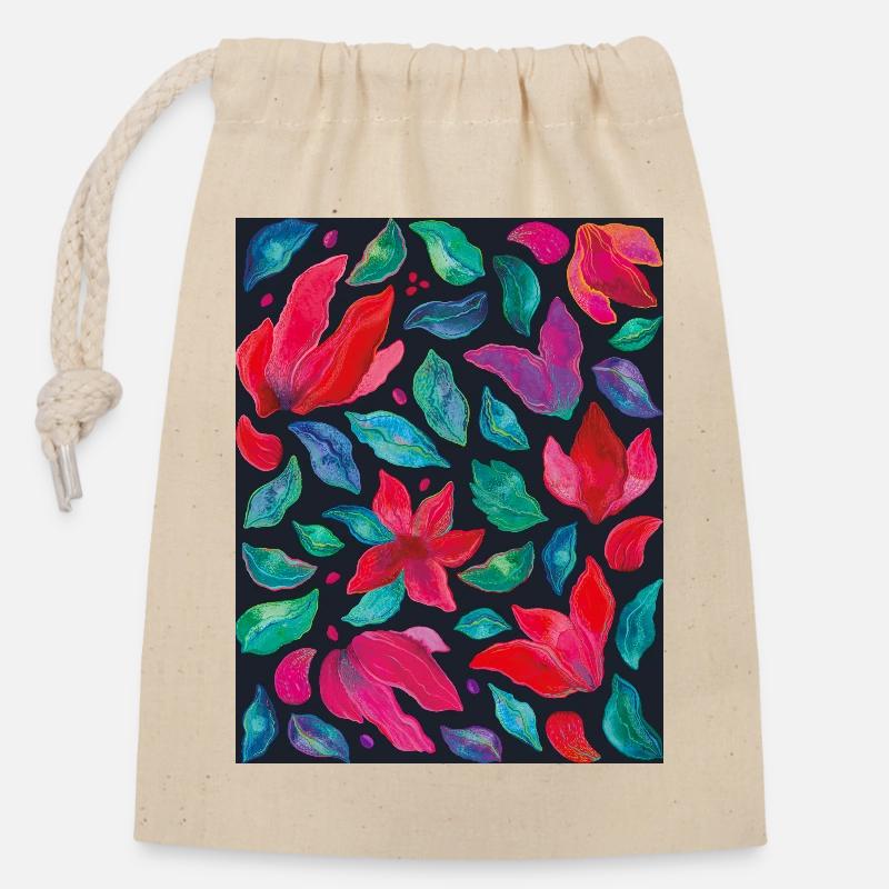Lebendige Blumen auf dunklem Hintergrund - Verschließbarer Geschenkbeutel aus Baumwolle (14x20cm) - Natur