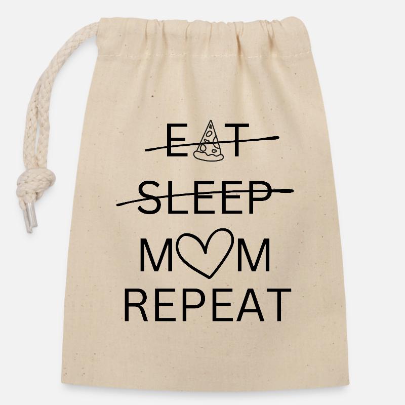 Manger, dormir, maman, répéter - Sac cadeau en coton avec cordon (14 x 20 cm) - nature