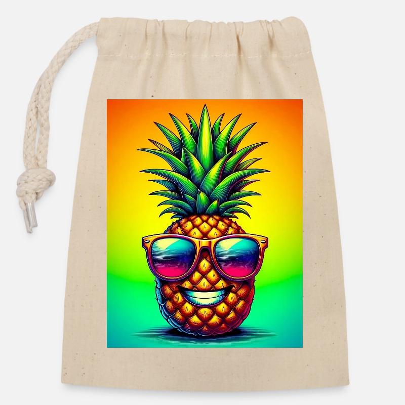 Ananas - Verschließbarer Geschenkbeutel aus Baumwolle (14x20cm) - Natur