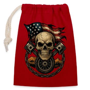 Crâne Patriotique avec Piston et Drapeau US - Sac cadeau en coton avec cordon (14 x 20 cm) - rouge - Devant
