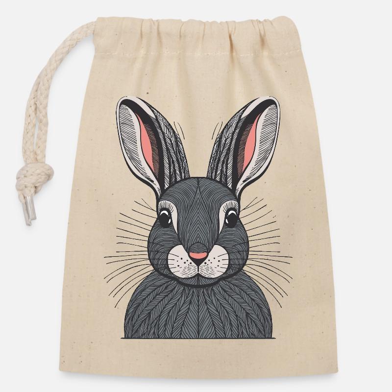 Hare - Closable cotton gift bag (14x20cm) - nature