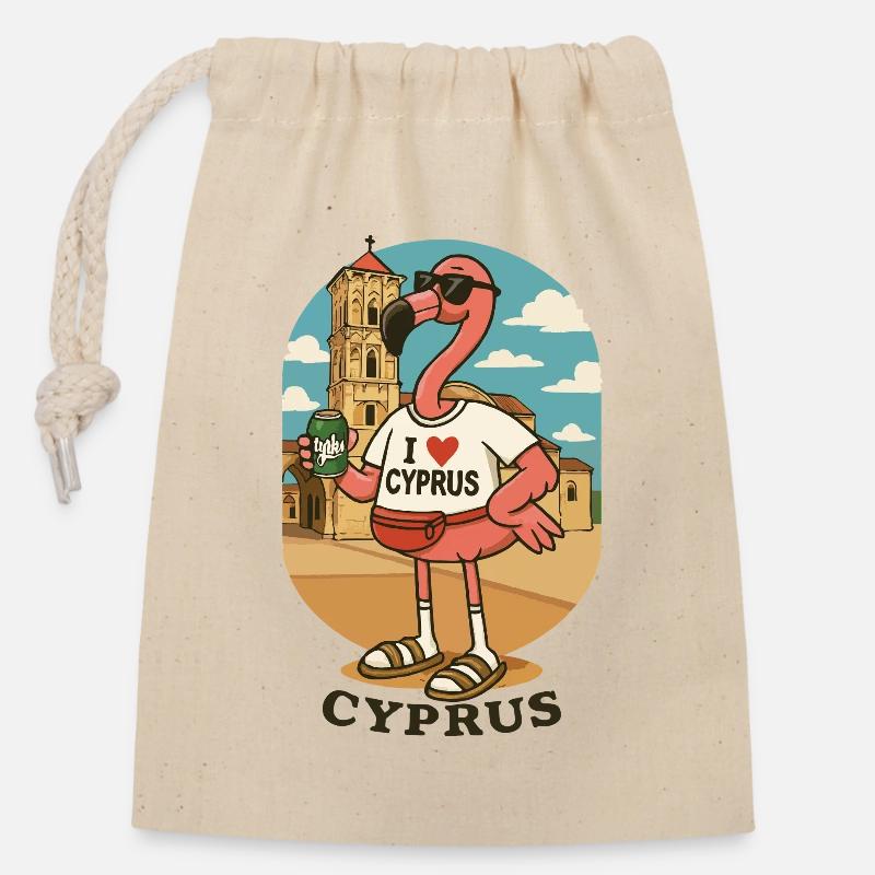 Flamant rose de Chypre - Sac cadeau en coton avec cordon (14 x 20 cm) - nature